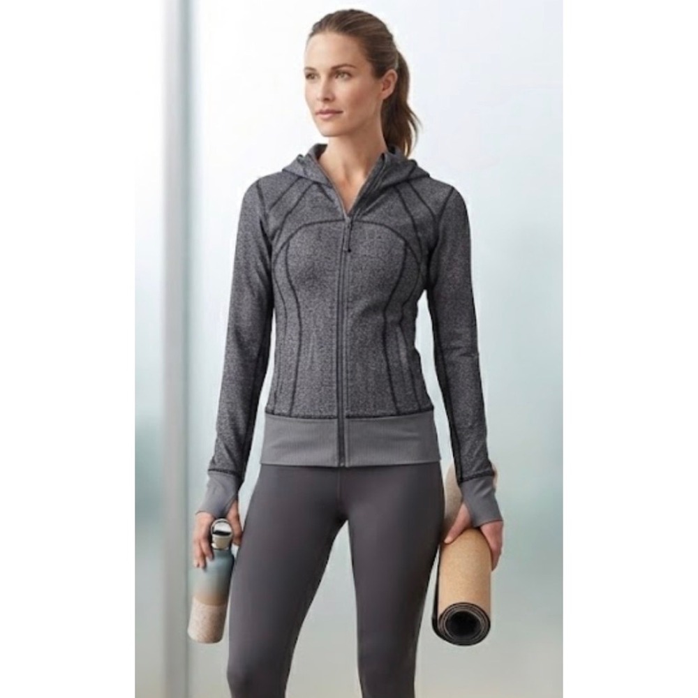 Lululemon Womens Herringbone Full‎ Zip Hooded Jacket Grey Activewear Coat